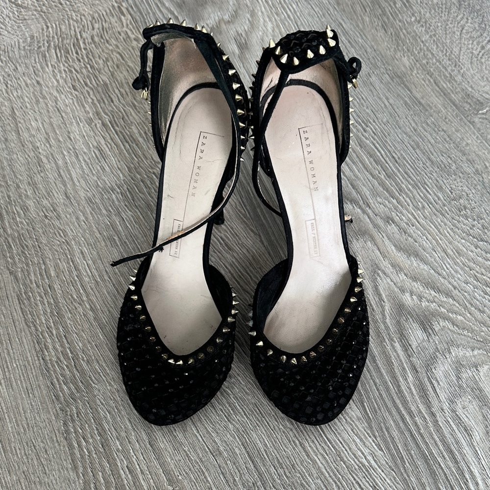 Zara Black Studded Heels with Gold Details